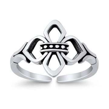Fleur De Lis Toe Ring Adjustable Band 925 Sterling Silver (11mm)